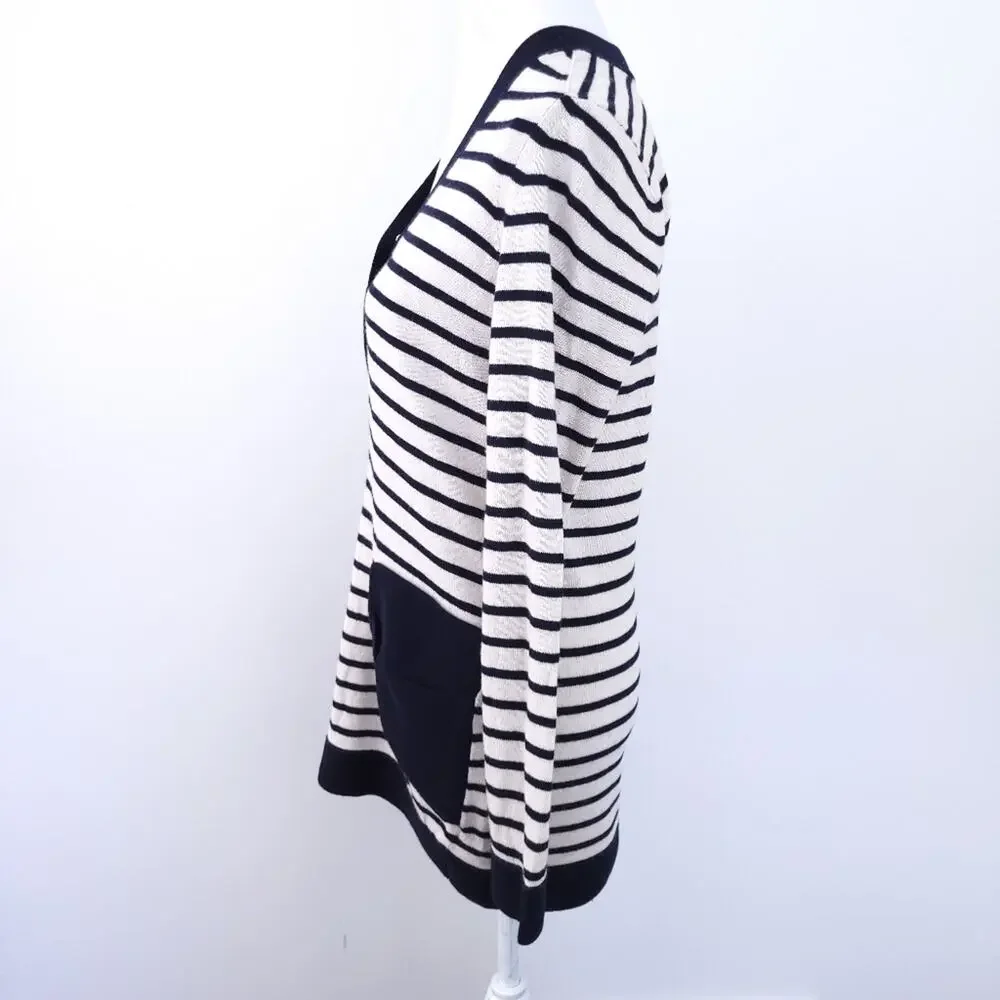 Tory Burch Striped Sweater Small Navy, Cream Wool Cashmere Model Blend, Vneck